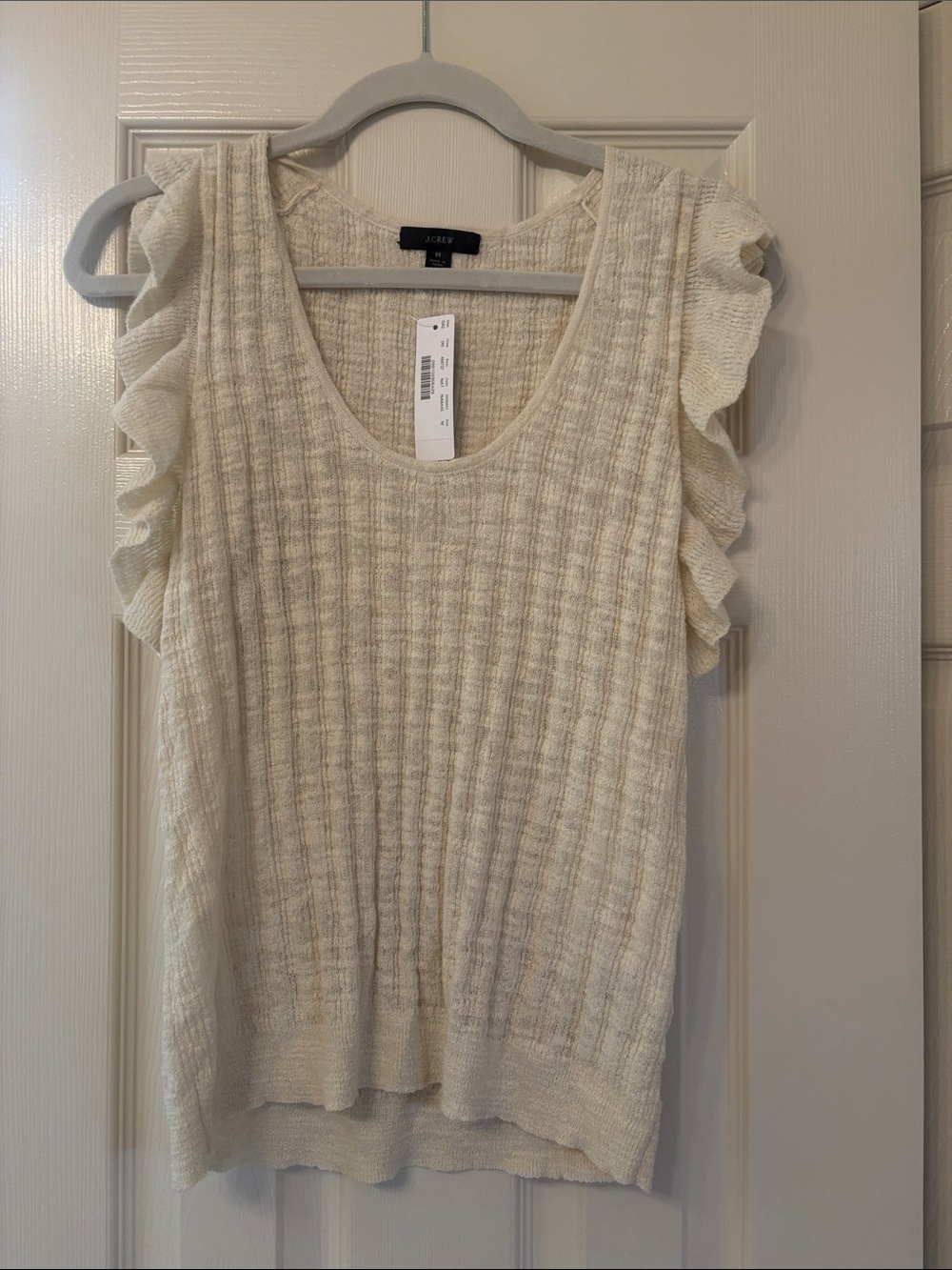 J. Crew Cream Ruffle Sleeve Knit Tank